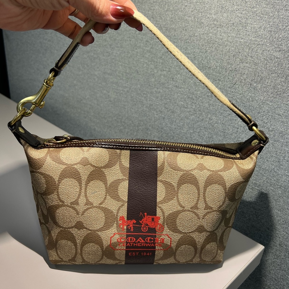 Y2K Coach Heritage Stripe Signature Top Handle Pouch Handbag